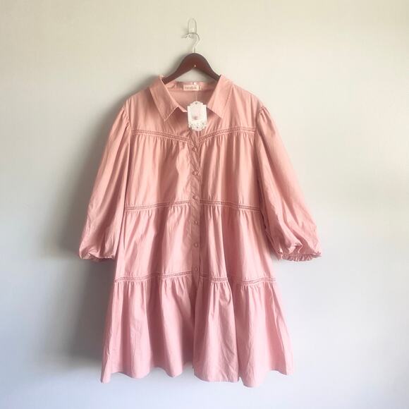 NWT Ivy City Co Jojo Dress Mauve Pink Short Length Tiered Cotton Plus Size 2X - Picture 2 of 7